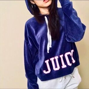 Juicy Couture Womens Sz S Blue Pink Oversized Velour Cropped Track Suit Hoodie